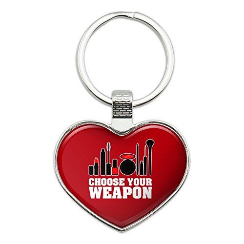 Choose Your Weapon Makeup Lipstick Eyeliner Brush Heart Love Metal Keychain Key Chain Ring