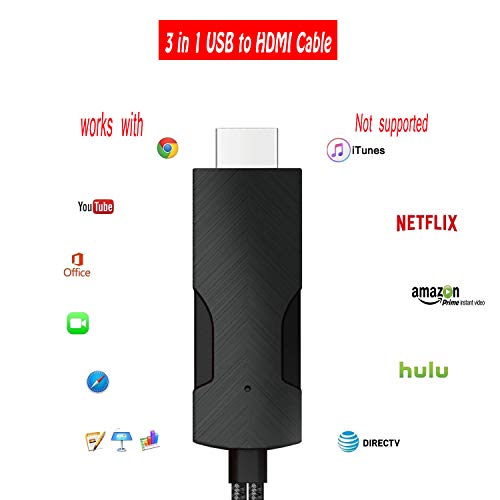YEHUA 3 in 1 Mirascreen Wired Display Digital USB to HDMI Mirroring Screen 4K Cable with HDMI, Micro-USB, Type C Port Adapter for Android 4.4+ iOS 9.0+ Device Mobile Digital AV Adapter - Thumbnail 4