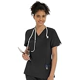Kitmaz Medical Scrub Tops for Women - Soft Stretch V-Neck Classic Fit Scrub Shirts with 5 Pockets