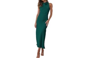 Halfisland Satin High Neck Backless Sleeveless Midi Dresses for Women Elegant Mock Neck High Waist Cross Back Cocktail Dress