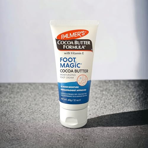 PALMER’S COCOA BUTTER FORMULA FOOT MAGIC MOISTURIZING FOOT CREAM FOR DRY, CRACKED HEELS, FEET MOISTURIZER WITH PEPPERMINT OIL & VITAMIN E, 2.1 OUNCES