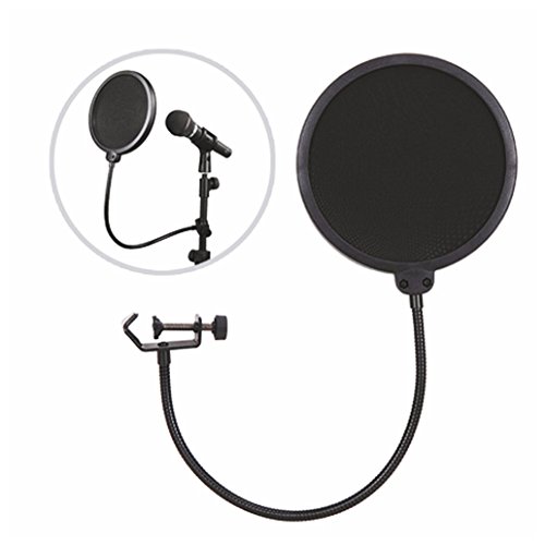 Microphone pop filter with flexible metal gooseneck hol…