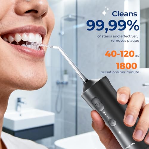Operan Water Dental Flosser for Teeth Cordless, 300ML Rechargeable Oral Irrigator with 4 Modes, Water Flossers for Adults, IPX7 Waterproof, Use at Home/Travel, Black, 1 Pack + 4 Nozzles