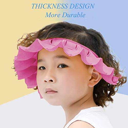 Baby Silicone Shower Cap with Bathing Brush Adjustable Infants Shampoo Caps Hat Safety Bath Visor Cap Soft Stretchy Protect Eyes Ears (Pink)