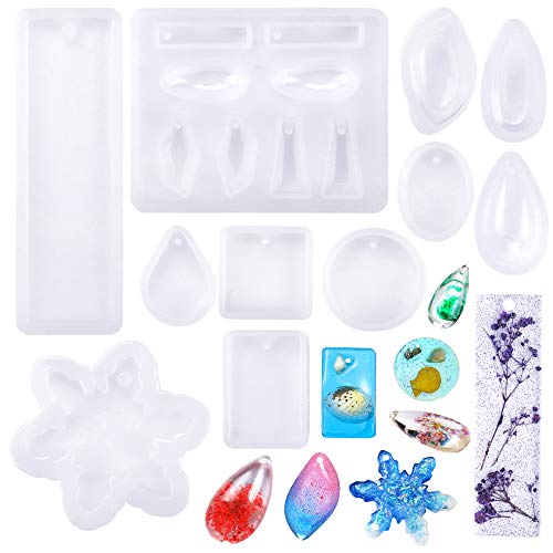 18 Shapes Silicone Resin Casting Mould Pendant Mould with Hanging Hole for Jewellery DIY Craft Making