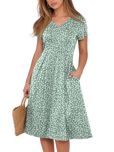 ANRABESS Women Summer Casual Short Sleeve A Line Midi Dresses with Pocket at Amazon