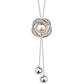 Sither Pearls Crystal Pendant Necklace for Women Long Flower Tassel Sweater Chain Necklace Wedding Dressy Necklace Jewelry for Winter Evening Party Christmas Gift
