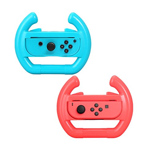 Switch Wheel, Proslife Dobe Joy Con Steering Wheel Grips for Switch Controller(2 Pack, Neon Red/Blue)
