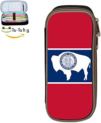 bagshome Big Capacity Canvas Stationery Pouch Case Holder for Girl,Print Wyoming/Flag,Black