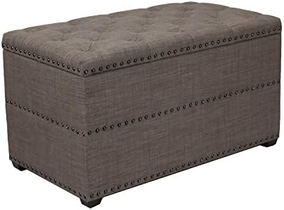 Asense 18 inch Height Fabric Rectangle Tufted Lift Top Storage Ottoman Bench, Footstool with Solid Wood Legs
