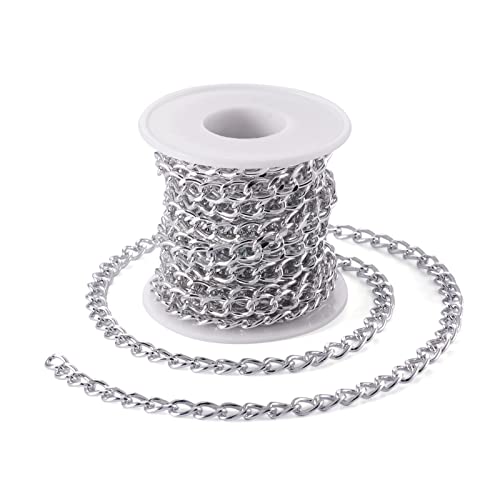 Craftdady 16.4 Feet Aluminum Curb Chain Link Silver Twisted Cable Cross Chain Unwelded 10x6.5mm with Spool for Bracelet Necklace Tassel Earring Jewelry Making