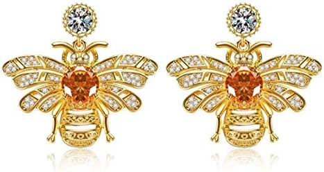 Skitor New Exquisite Earrings For Women Stud Earrings Bee Cute Dangly Earrings 925 Sterling Silver Dangle Earrings For Girls Hypoallergenic Drop Earrings Crystal Gold Clip On Earrings