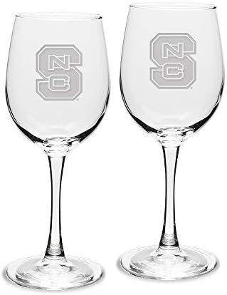 University Glass NCAA North Carolina State Wolfpack Adult Set of 2 - 12 oz White Wine Glasses Deep Etch Engraved, One Size, Clear