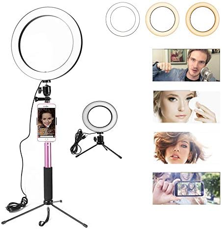 Photography LED Ring Light, Usteck 8"/20CM Dimmable Photo Studio Video LED Ring Light With Phone Holder Tripod for Youtube Video Live Stream Lighting (Pink)