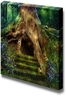 wall26 - Canvas Prints Wall Art - Old Tree in The Forest with a Little House in Ists Roots | Modern Wall Decor/Home Decoration Stretched Gallery Canvas Wrap Giclee Print. Ready to Hang - 24" x 24"