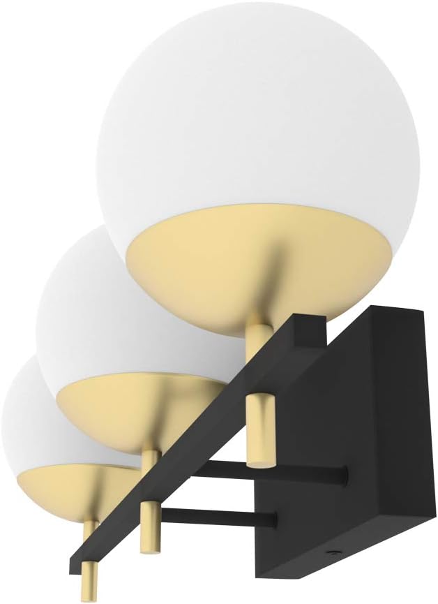 Ralbay Mid Century Modern Bathroom Vanity Lights 3-Light Milky Glass Modern Bathroom Vanity Lights Over Mirror, Black/Golden Wall Light Fixture for Bathroom (Exclude Bulb) - - 