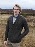 100% Irish Merino Wool Mens Aran Shawl Collar Sweater by West End Knitwear