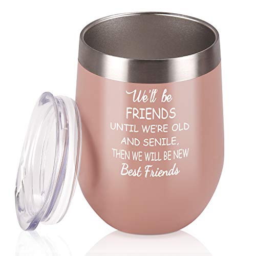 We'll Be Friends Best Friend Wine Tumbler, Inspirational Friendship Birthday Gifts for Women Girls Sisters, Gingprous12 Oz Insulated Wine Tumbler Cup, Blush Gold - Thumbnail 7