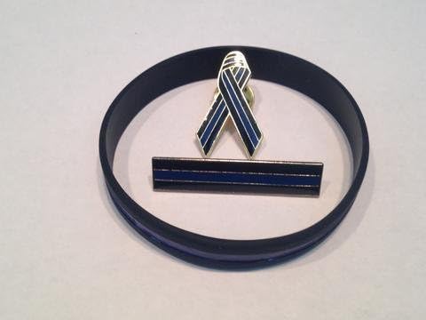 Thin Blue Line Mourning Set- Citation, Awareness Ribbon &amp; Bracelet Support Police Cops Patrol Officer Heroes IM Survival TBL