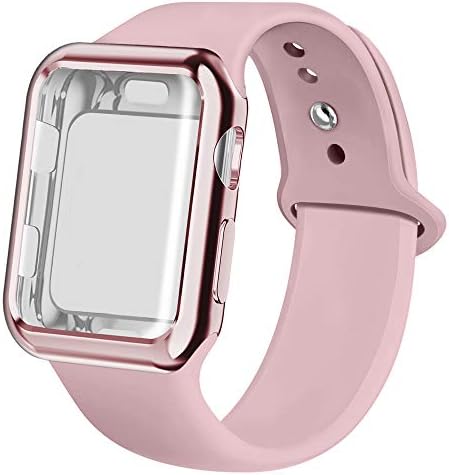 jwacct Compatible for Apple Watch Band with Screen Protector 38mm 40mm 42mm 44mm, Soft Silicone Replacement Sport Band Compatible for Apple iWatch Series 1/2/3/4/5