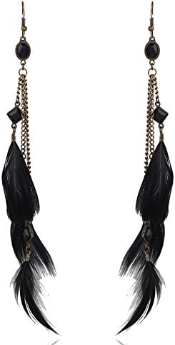 DUNDISSJT Vintage Black Feather Earrings with Beads for Women Girls Wedding & Engagement Jewelry