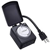Plusmart Outdoor Timer Waterproof, 24 Hour Mechanical Timer with 2 Grounded Outlet, Programmable Outdoor Light Timer for Christmas Light, Pool, ETL Listed