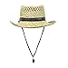Classic Straw Flat Top Gambler Sun Hat w/ Black Vegan Leather and Chin Strap