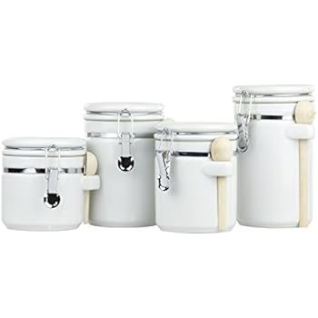 Home Basics CS44154 4Piece Ceramic Canister Set with Spoon, White