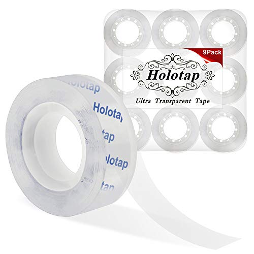 Holotap Ultra Transparent Tape Refill 9 Rolls Clear Tape 3/4 inch Invisible Tape Roll for Office, Home, School