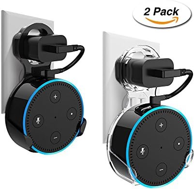 LAKatya 2 Pack Outlet Wall Mount Stand Holder for Echo dot 2nd Generation with Short Charging (Transparent and black)