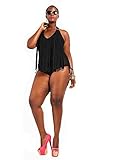 Plus Size Women Retro Fringe Top High Waist Bikini Swimwear Swimsuit