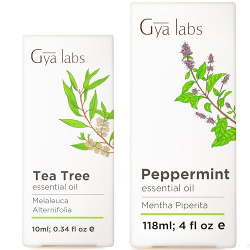 Tea Tree Oil for Skin (0.34 Fl Oz) & Peppermint Essential Oil for Diffuser (4 Fl Oz)- Aromatherapy Grade Essential Oils Set - Gya Labs