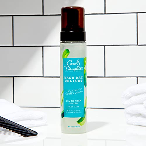CAROL’S DAUGHTER WASH DAY DELIGHT HAIR GEL TO FOAM MOUSSE STYLER AND HAIR DETANGLER FOR CURLS WITH ALOE, NATURAL-LOOKING HOLD 8.5 FL OZ