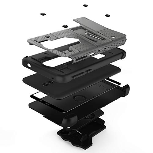 ZIZO Bolt Series Alcatel Onyx Case Military Grade Drop Tested with Full Glass Screen Protector Holster and Kickstand MetalGray Black - Thumbnail 2