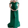 Maxi moederschap jurk chiffon strapless jurk Split Front voor zwangere vrouwen Fotografie Off Shoulder Groen Jurken voor…