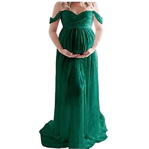 Maxi moederschap jurk chiffon strapless jurk Split Front voor zwangere vrouwen Fotografie Off Shoulder Groen Jurken voor…