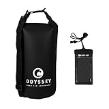ODYSSEY Waterproof Roll Top Dry Bag w/Free Water proof Cell Phone Case (Black, 10 Liters)