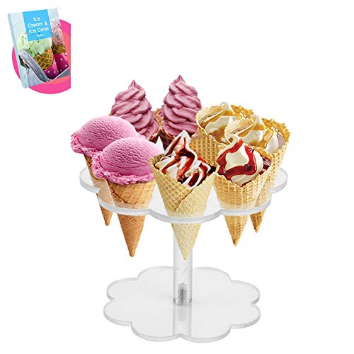 Ice Cream Cone Holder Stand with 8 Holes Capacity, Clear Acrylic Waffle