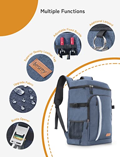 besrey 30L Insulated Backpack, Insulated Bag, Insulated Backpack, Lunch Bag, Keep Food Hot or Cold for Camping, Picnics, BBQ, Beach, Events (Blue)