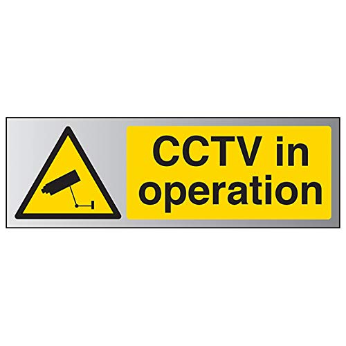 V Safety Warning General-CCTV In Operation Sign - 450mm x 150mm - Self Adhesive Alu Effect