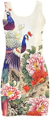 Women's Peacock Print Polyester Casual Vest Dress