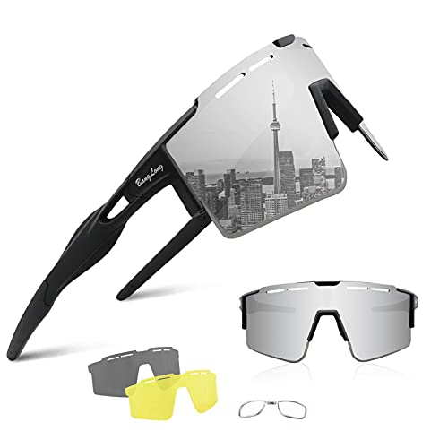 BangLong Polarisierte Sonnenbrille, Fahrradbrille Herren Damen UV 400 Schutz mit 3 Wechselgläser, Schutzbrille Sportbrille für Outdoorsport Radfahren