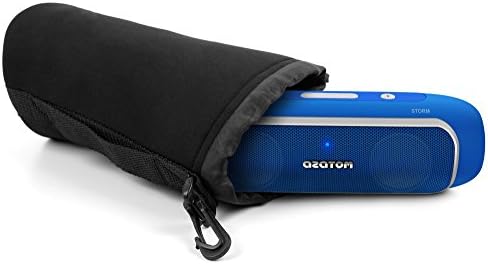 DURAGADGET Jet Black Super-Soft Neoprene Pouch Case in Size Large for AZATOM STORM Powerful Bluetooth 4.0 Speaker