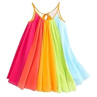 Fabal Summer Girls Beach Rainbow Dress Girls Sleeveless Sling Perform Party Dress (5T, Multicolor)