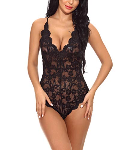 Sexoo-Body-Donna-Pizzo-Lingerie-Esotico-Tuta-Babydoll-Trasparenti-e-Sexy-Colletto-a-V