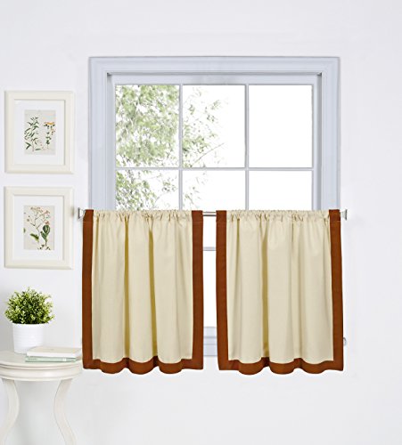 Elrene Home Fashions 026865775518 Mitered Border Rod Pocket Kitchen/Cafe Tier Window Curtain, Set of 2, 30