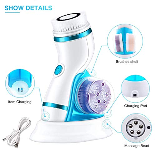 Gackoko Facial Cleansing Brush- with advance Latest Ion Technology & 4 Brush Heads for chargeable Electric Rotating Face brush -Awaken skin vitality for Deep Cleansing, Exfoliating,Blackhead (Blue-2) - Thumbnail 6