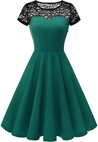 Yoyaker Women's 1950s Audrey Hepburn Rockabilly Vintage Dress Floral Lace Cocktail Swing Stretchy Dress