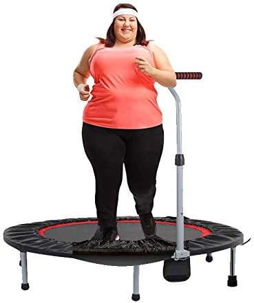POEO Fitness Trampoline, Rebounder Trampoline Folding Function with Bar, Best Home Gym for Fitness Lose Weight with Adjustable Handles, Small Gym Trampoline for Indoor Fitness