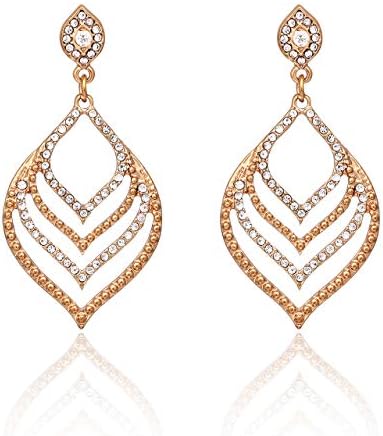 JYJ Rhinestone Leaf Dangle Earrings Pierced for Women Wedding Bridal Prom Hollowed Diamond Teardrop Drop Earrings
